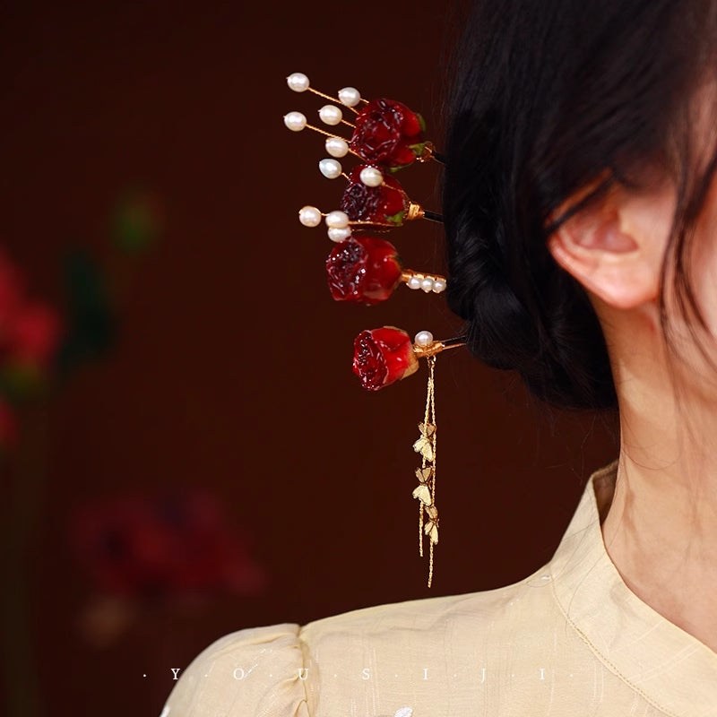 Handmade Real Rose Flower Hair Stick