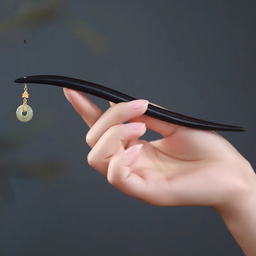Wooden Hair Stick with Lucky Jade