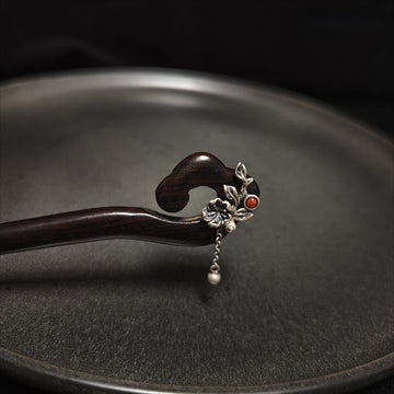 Handcrafted Wood Hair Stick with Silver Pendant