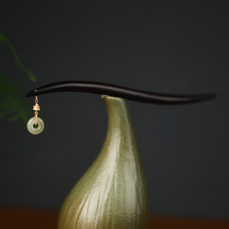 Wooden Hair Stick with Lucky Jade
