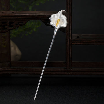 Handmade Silver Calla Lily Hair Stick