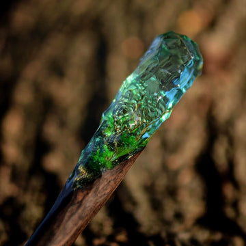 Handmade Wooden Hair Stick with Cyan Small Yellow Flower