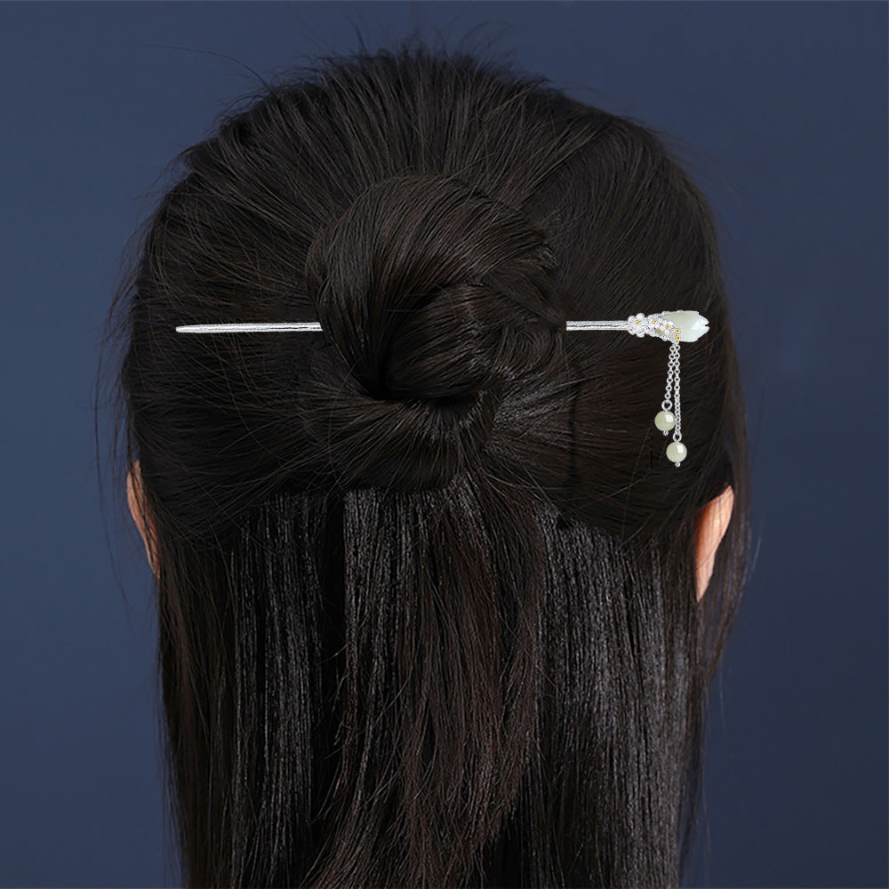 Magnolia Flower Hetian Jade Hair Stick