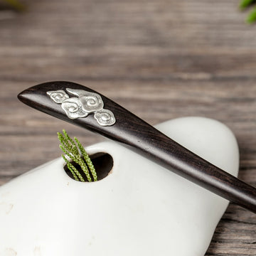 Handmade Ebony Wood Hair Stick with Silver