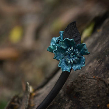 Blue Leather Flower Hair Stick