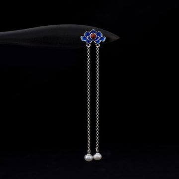 Wooden Minimalist Hair Stick with Cloisonné and Long Tassels