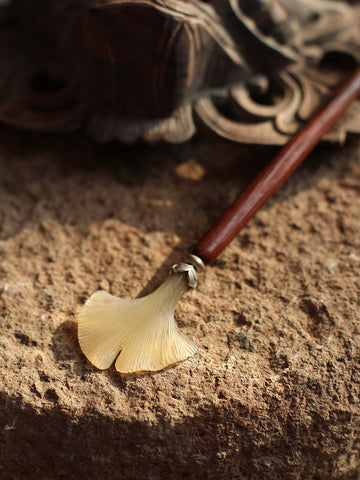 "Autumn Intentions" - Hand-Carved Hair Stick with Yellow Rosewood, 925 Silver, and White Yak Horn