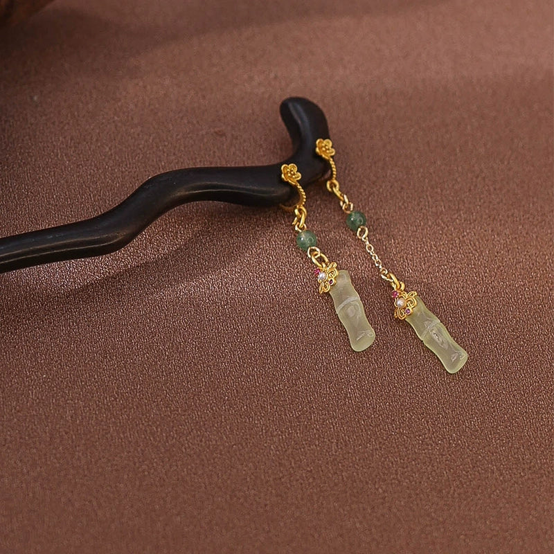 Handcrafted Wooden Hair Stick with Bamboo Agate