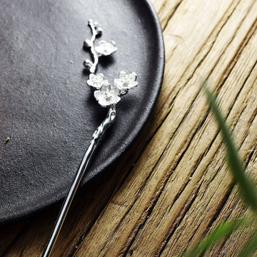 Handmade Plum Blossom Silver Hair Stick