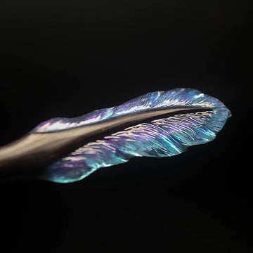 Original Handmade Feather Ebony Wood Hair Stick