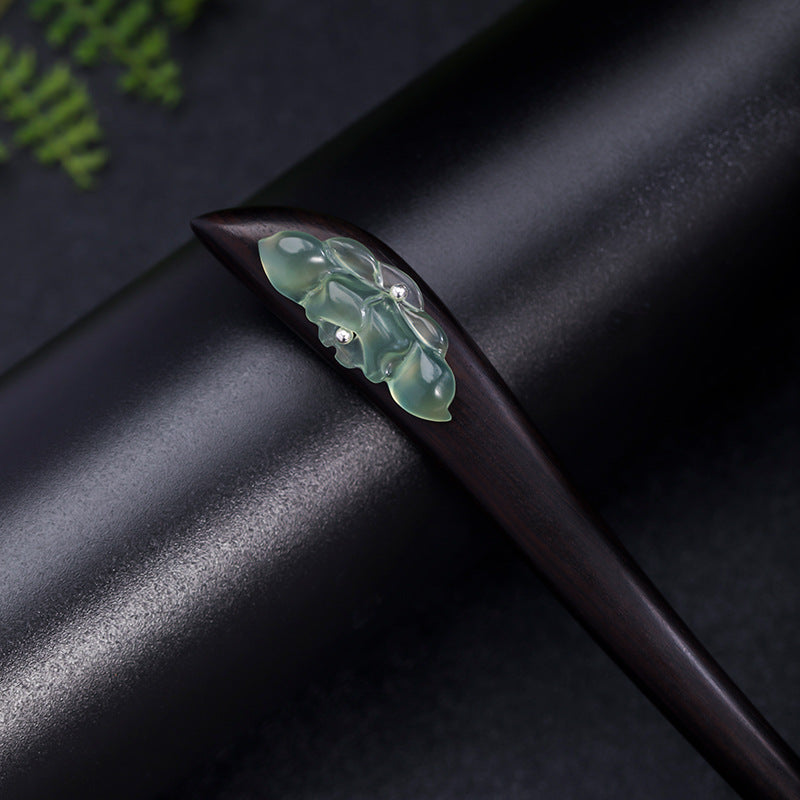 Handmade Wooden Hair Stick with Xiuyu Jade Butterfly