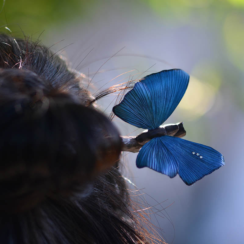 Handmade Blue Butterfly Hair Stick