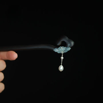 Wooden Hair Stick with Jade Lotus