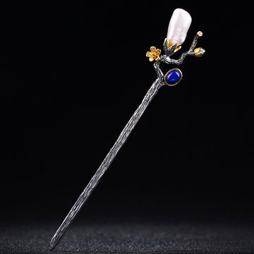 Handmade Silver Hair Stick with Baroque Pearls