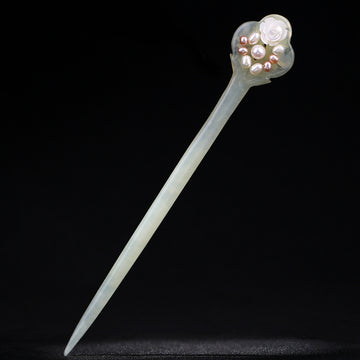 Handmade Xiuyu Jade Hair Stick with Pearls