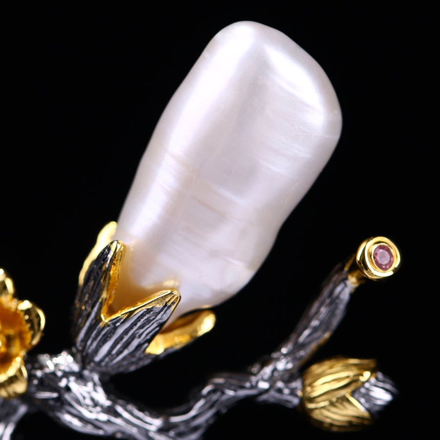 Handmade Silver Hair Stick with Baroque Pearls