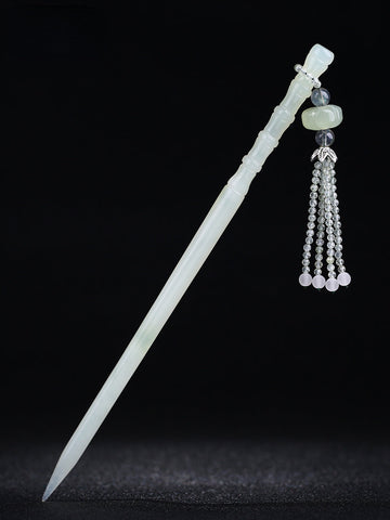 Handmade Xiuyu Bamboo Hair Stick with Dangles