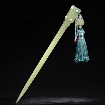 Handmade Jade Hair Stick with White Crystal
