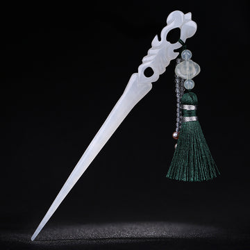Handmade Xiuyu Jade Hair Stick with Tassels