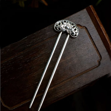 Handmade Embossed Peony Silver Hair Stick