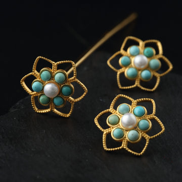 Chinese Traditional Hairpin & Earrings with Turquoise