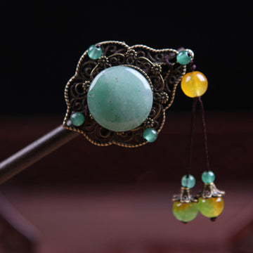 Green Jade Japanese hair chopstick with tassel