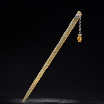 Handmade Horn Hair Stick with Silver Butterfly