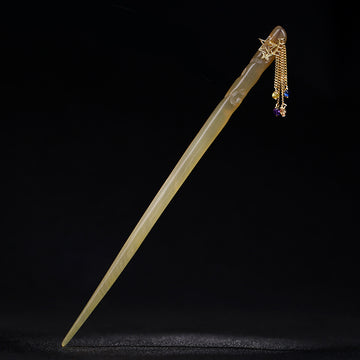 Handmade Horn Hair Stick with Silver Chain Tassels