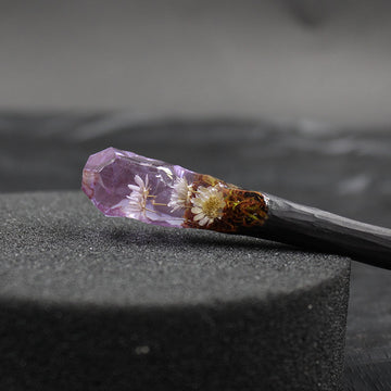 Wooden Hair Stick with Resin and Flower