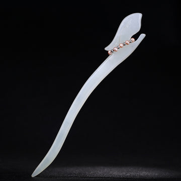 Hand-carved Jade Rabbit Xiuyu Hair Sticks with Pearls