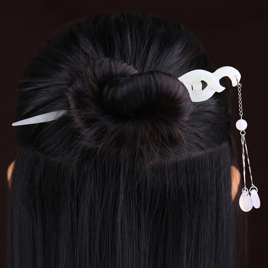 Handmade White Snake Jade Hair Stick