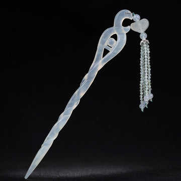 Handmade White Snake Hair Stick with Jade Tassels