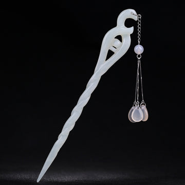 Handmade White Snake Jade Hair Stick - Premium Quality