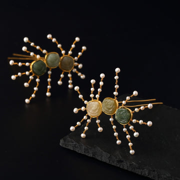 Chinese Traditional Rose Beaded Flower Hairpin with Pearls
