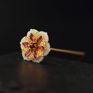 Chinese Traditional Floral Hairpin with Jade & Garnet
