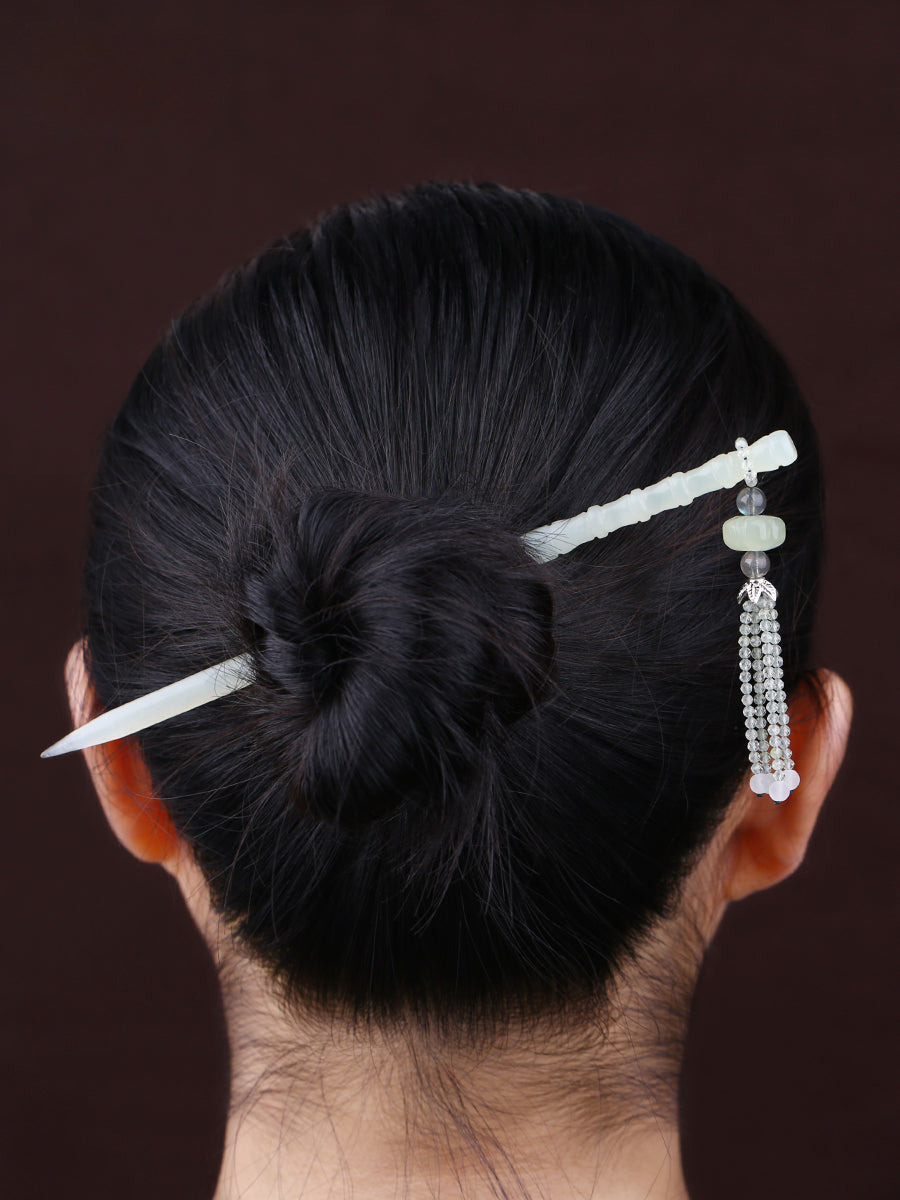 Handmade Xiuyu Bamboo Hair Stick with Dangles