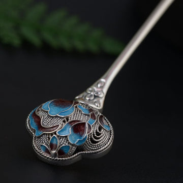 Blue Cloisonne Silver Hair Stick