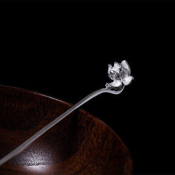 Small Lotus Flower Silver Hair Stick