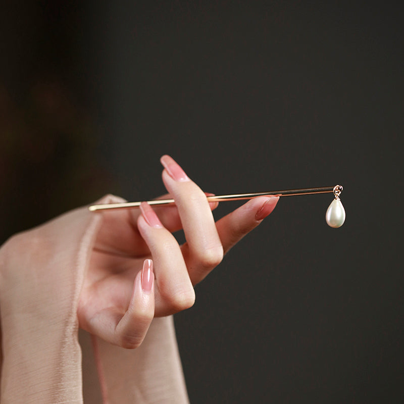 Elegant Gold-Plated Pearl Hair Stick