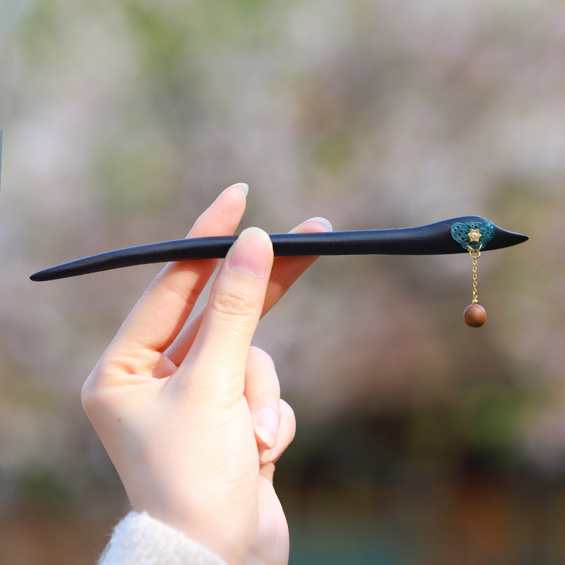 Handmade Wooden Hair Stick with Jade