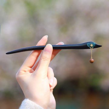 Handmade Wooden Hair Stick with Jade