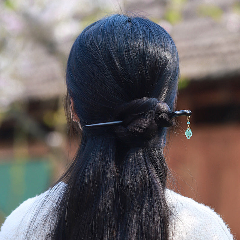 Wooden Hair Stick with Jade Dangle