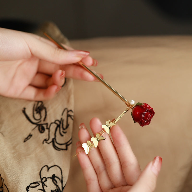 Handmade Real Rose Flower Hair Stick
