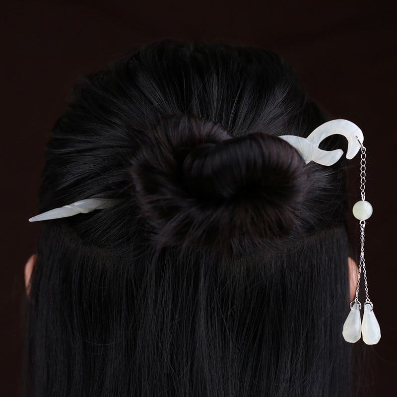 Handmade Jade Snake Hair Stick with Pendant