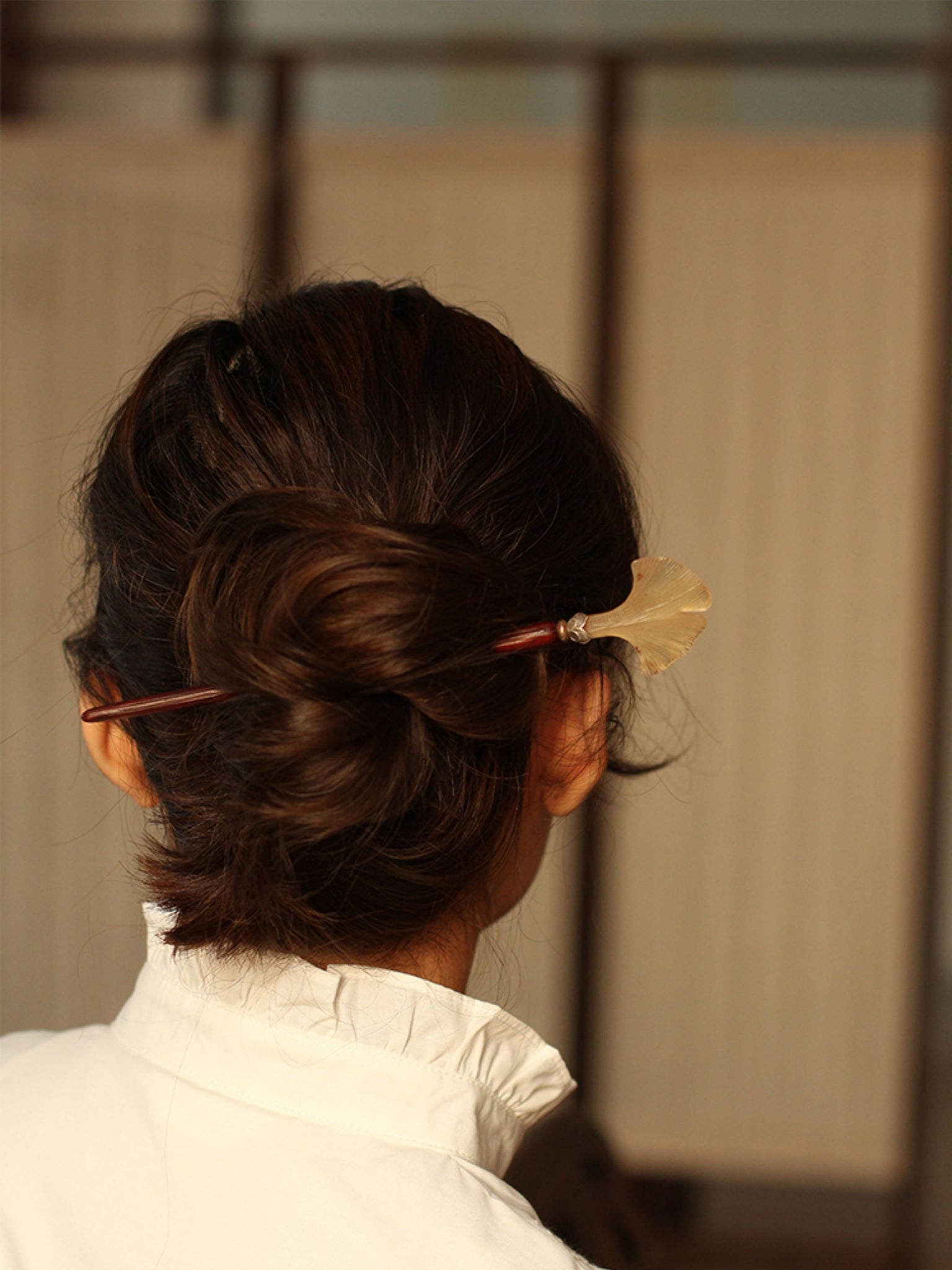 "Autumn Intentions" - Hand-Carved Hair Stick with Yellow Rosewood, 925 Silver, and White Yak Horn