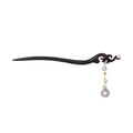 Ebony Hair Stick with Gold-Plated Copper and Beaded Dangle, detail view 4