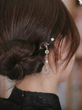 Ebony Hair Stick with Gold-Plated Copper and Beaded Dangle, detail view 8