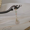 Ebony Hair Stick with Gold-Plated Copper and Beaded Dangle, detail view 16
