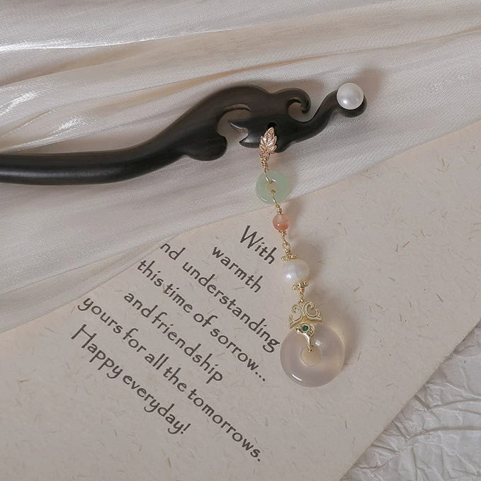 Ebony Hair Stick with Gold-Plated Copper and Beaded Dangle, detail view 17