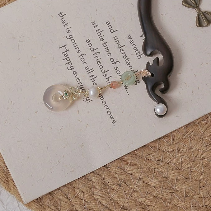 Ebony Hair Stick with Gold-Plated Copper and Beaded Dangle, detail view 18
